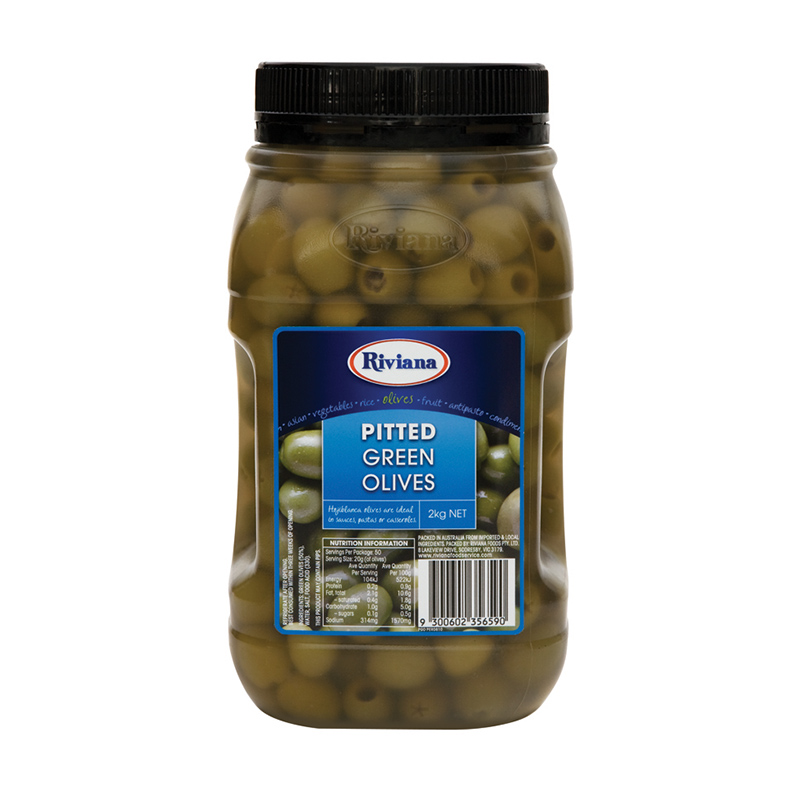 PITTED 'GREEN' OLIVES RIVIANA 2KG*6